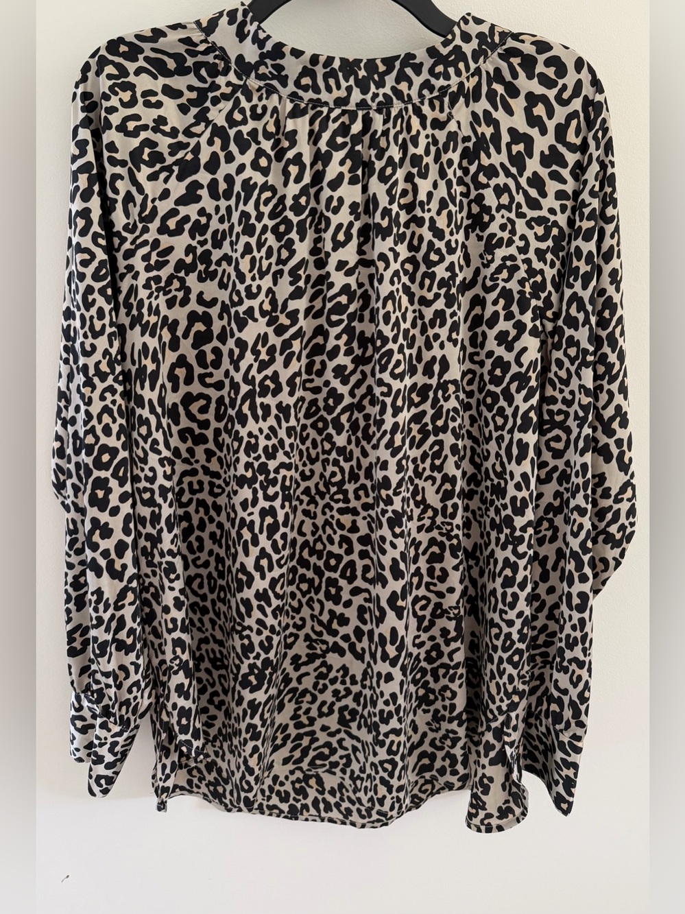 LOFT Black and Cream Leopard Print Long Sleeve Blouse Button Back